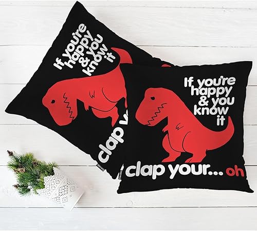 Miniatura 5 de Swono Fundas de almohada decorativas de dinosaurio, fundas de cojín cuadradas con diseño de dinosaurio lindo para hombre y mujer, fundas de almohada