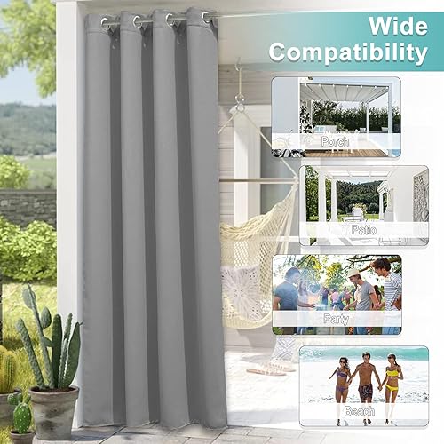 Miniatura 7 de NICETOWN 2 paneles de cortinas para exteriores para patio, impermeables, 52 pulgadas de ancho x 108 pulgadas de largo, con aislamiento térmico,
