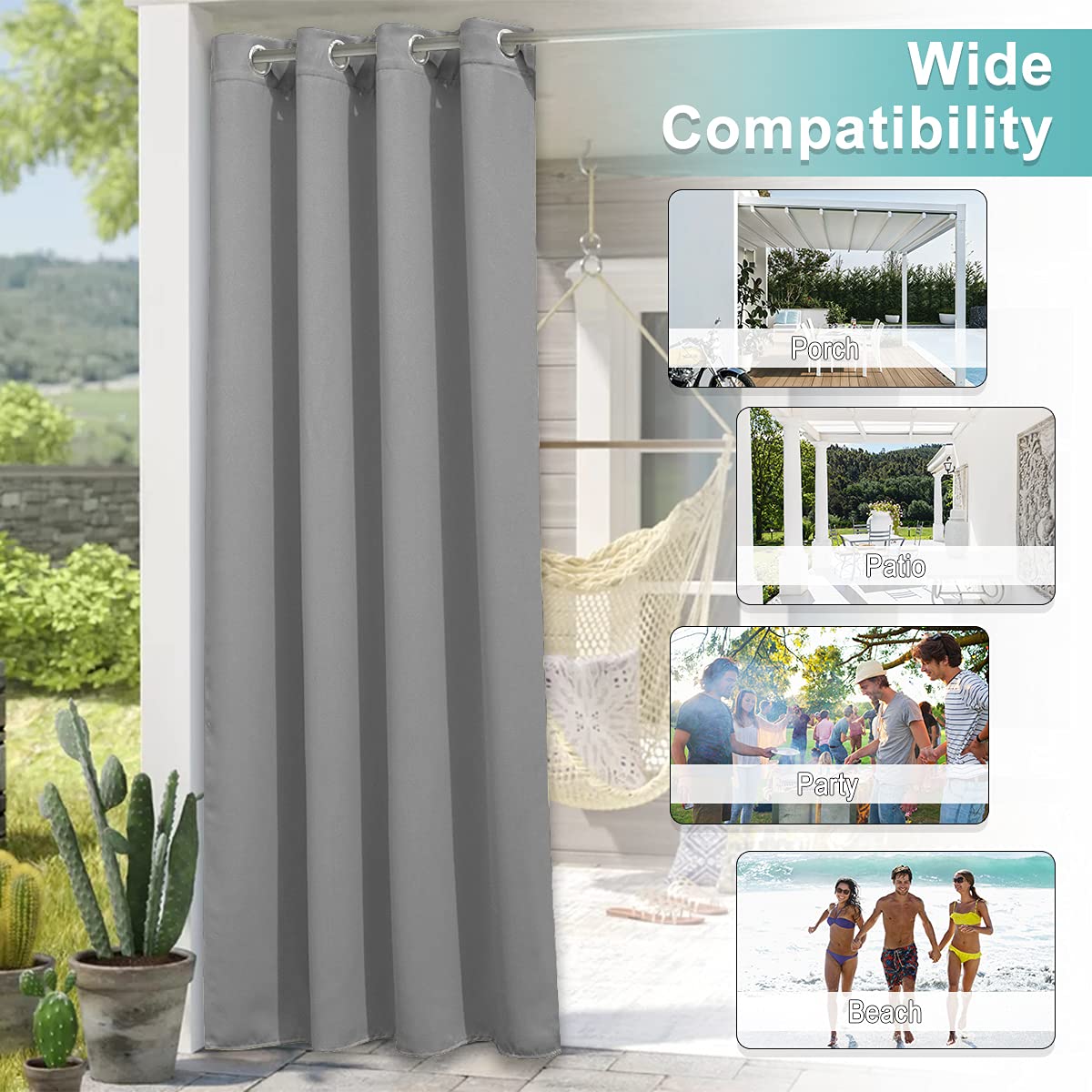 NICETOWN Outdoor Vorhänge 2 Panels – 241 Cm Lang, Wasserdicht, Mit Edelstahlösen, Für Terrasse & Balkon, Sichtschutz