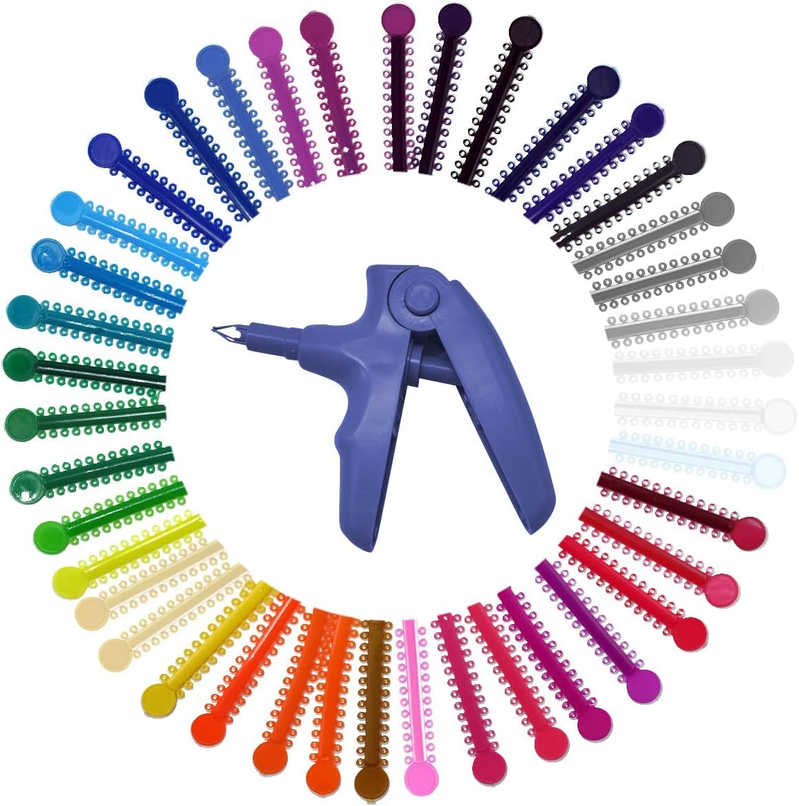 Orthodontic Ligature Ties Kit - 1040 Multi-Color Rubber Bands with Orthodontic Ligature Gun for Braces - Complete Tool Set for Dental Braces and Orthodontic Procedures