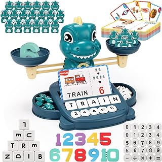 Qizebaby Kids Learning Toy Set for 3 4 5 6 7 8 Year Olds,Dinosaur Balance Counting Math Toy with Matching Letter Spelling ...