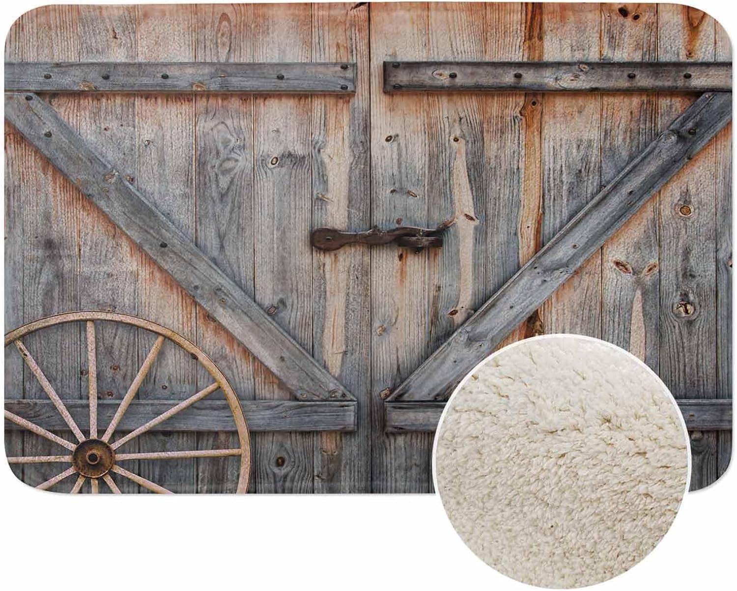 Wheels and Old Wood Bath Mats for Bathroom Rustic Country Barn Doors Floor Bath Rugs Machine Washable Bathmat Carpet Rug Room Decor for Shower Floor 20 X 31 inch