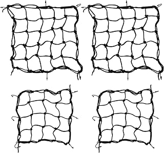4 unidades de red elástica para equipaje de moto, 30 x 30 cm y 40 x 40 cm, red elástica para equipaje con 6 ganchos, para asegurar cascos, carga, equipaje, color negro