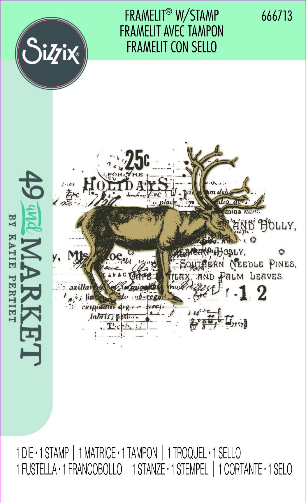 Sizzix Clear Stamp w/Framelit Die Reindeer Mix Cluster by 49 and Market, Clear/Silver - Image 4