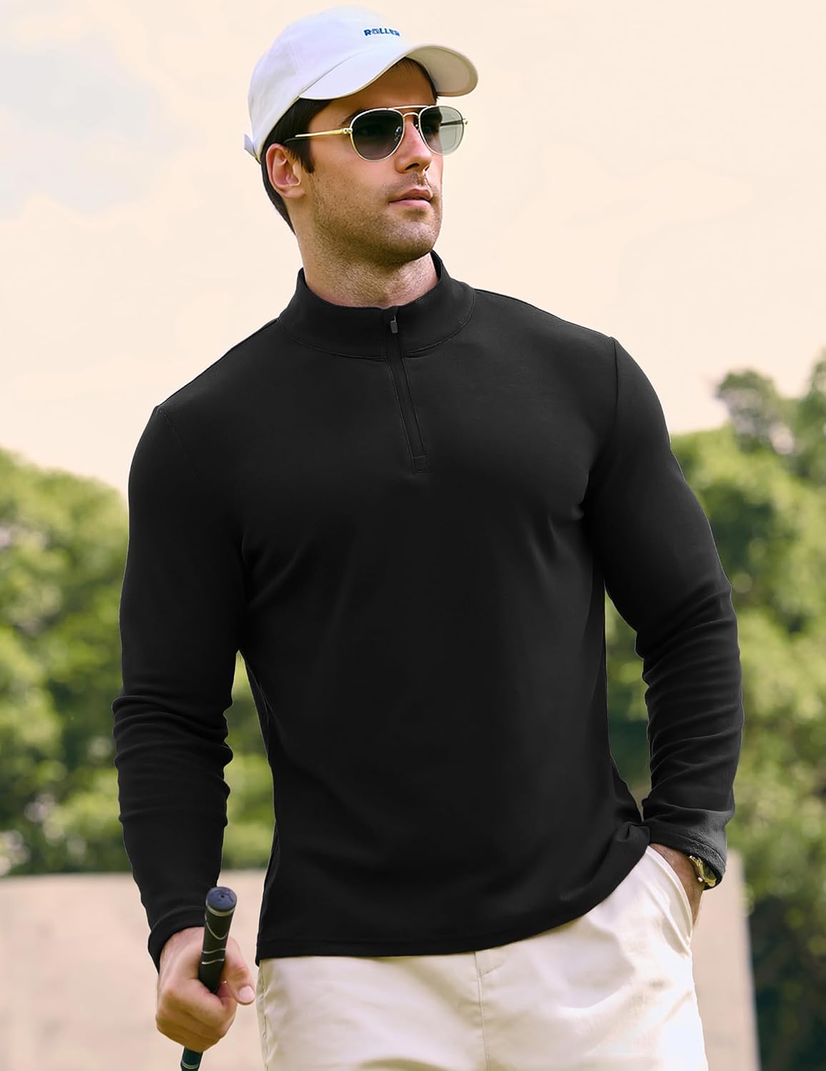JMIERR Men's 2025 Casual Quarter Zip Pullover Sweatshirts Stretch Fall Polo Plush Long Sleeve Shirt Comfy Underwear - Image 3