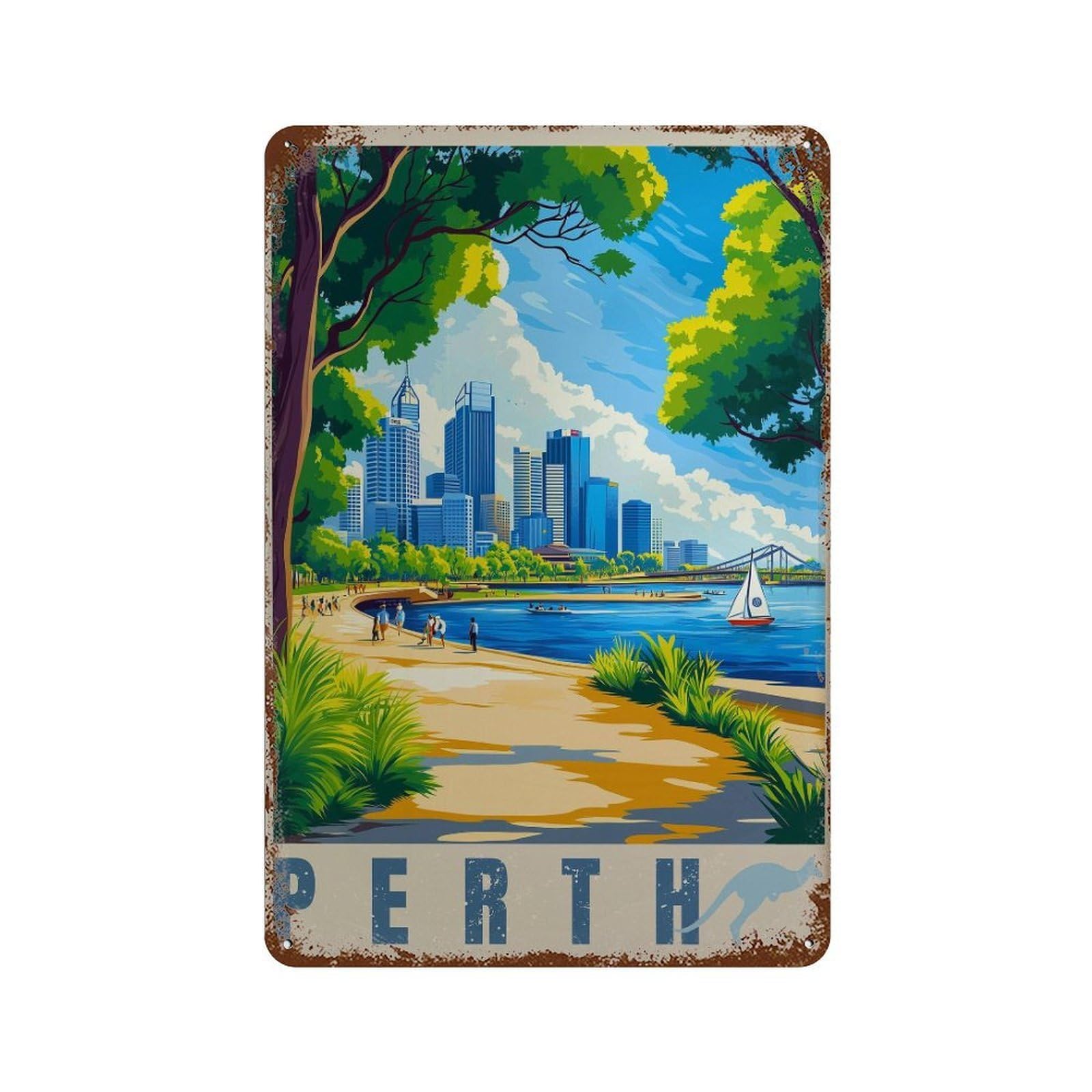 xiaoxiaoshen Perth Australia Travel Modern Wall Decor Art Metal Tin Poster Modern Home Decor Art Home Bar Shop Decorations Vintage Sign 30x20cm