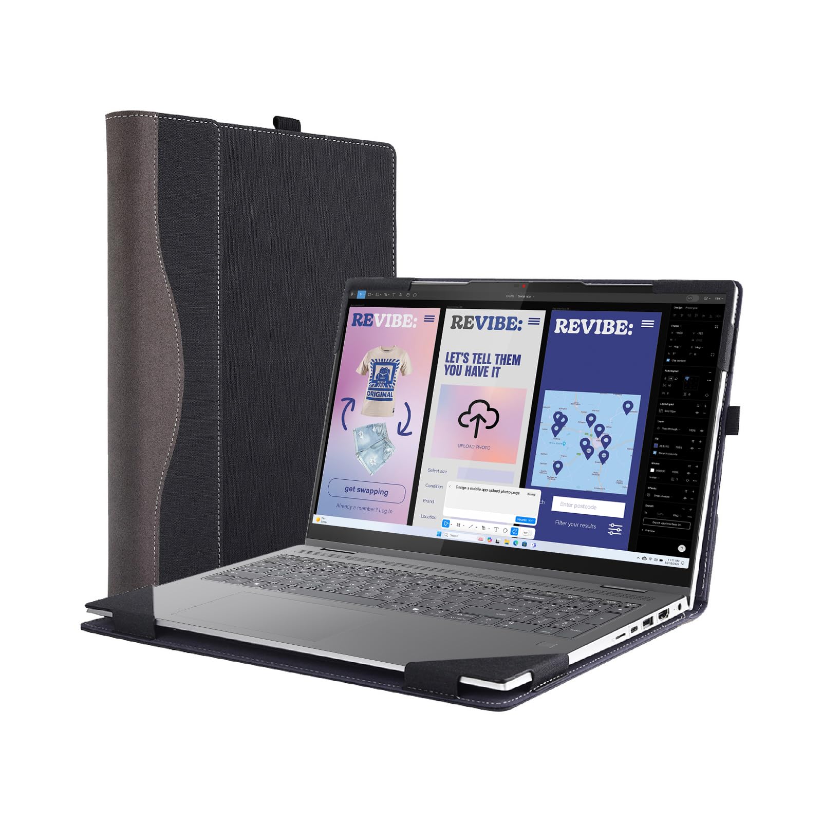 Laptop-Schutzhülle für Lenovo Yoga 7i 2-in-1 16 Zoll Gen 10 für Yoga 7 2-in-1 16ILL10 16AKP10 [Do Check Modelle] Abnehmbare Notebook-Hülle Computertasche PU-Zubehör mit Wärmeableitungsloch (schwarz)
