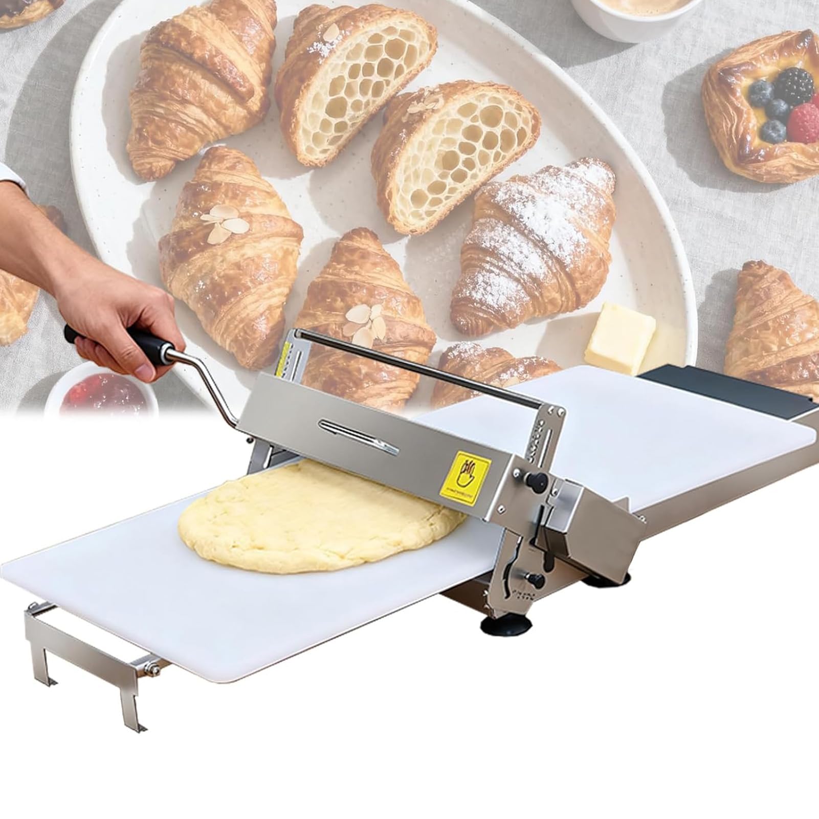 Máquina Manual De Repostería, Laminadora Profesional Plegable Acero Inoxidable, Grosor Ajustable 0-27 Mm, Tabla 30x60cm/40x90cm, para Preparar Pizza, Cruasanes Y Hojaldre