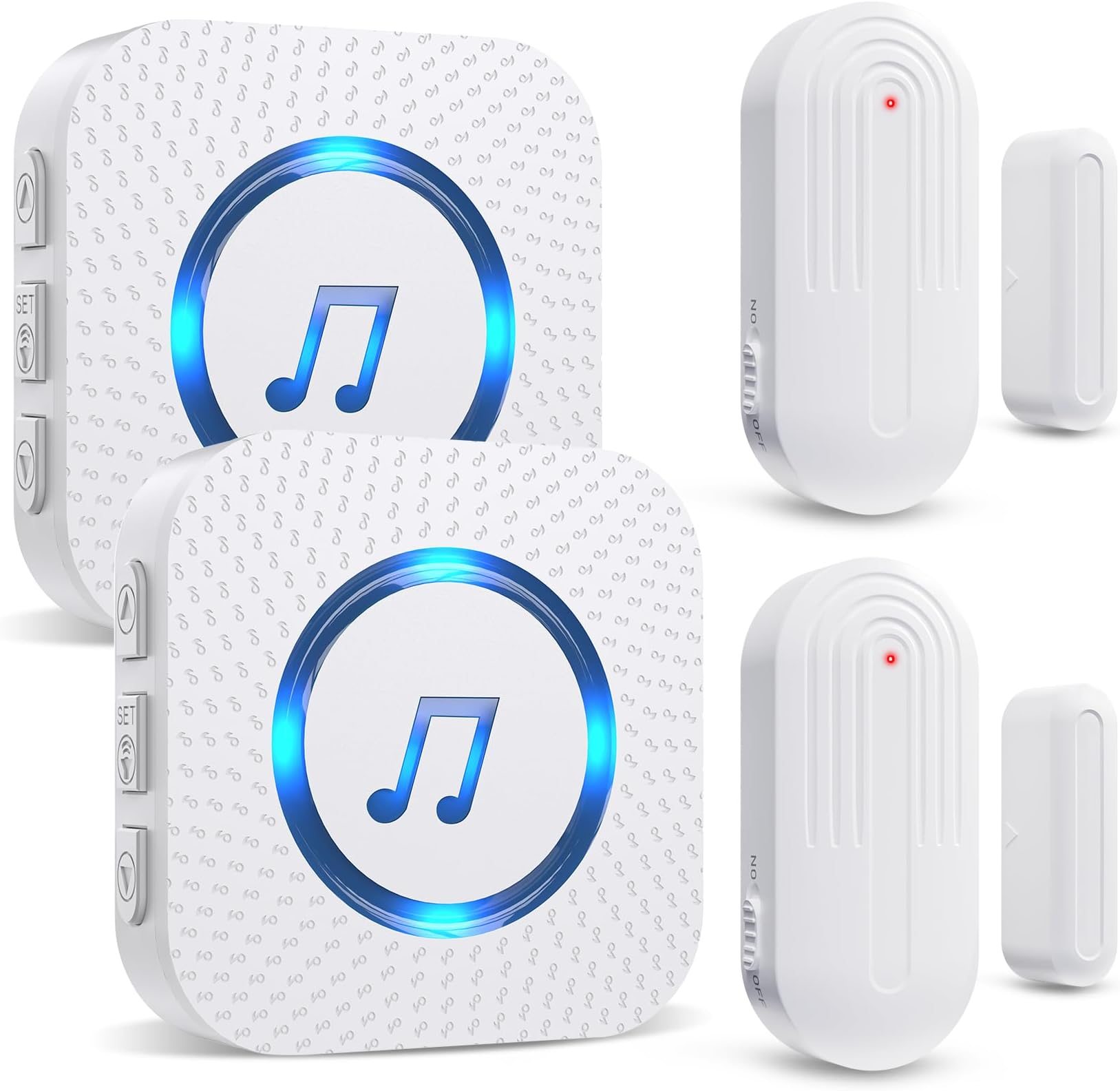 SanJie Door Chime, Door Open Contact Sensor Alarm for Business/Store/Home/Office When Entering, with 500 FT Range,26 Chimes 5 Adjustable Volume 2 Receivers +2 Sensors