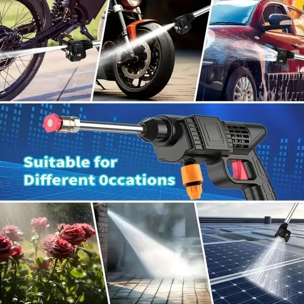 Portable Pressure Washer Hand Held, Power Washer with 16ft Detachable Hose for Car, Garden, 6-in-1 Nozzle 21V Portable Cordless Pressure Washer with Battery (10 Cells 2 Battery 1 Charge)