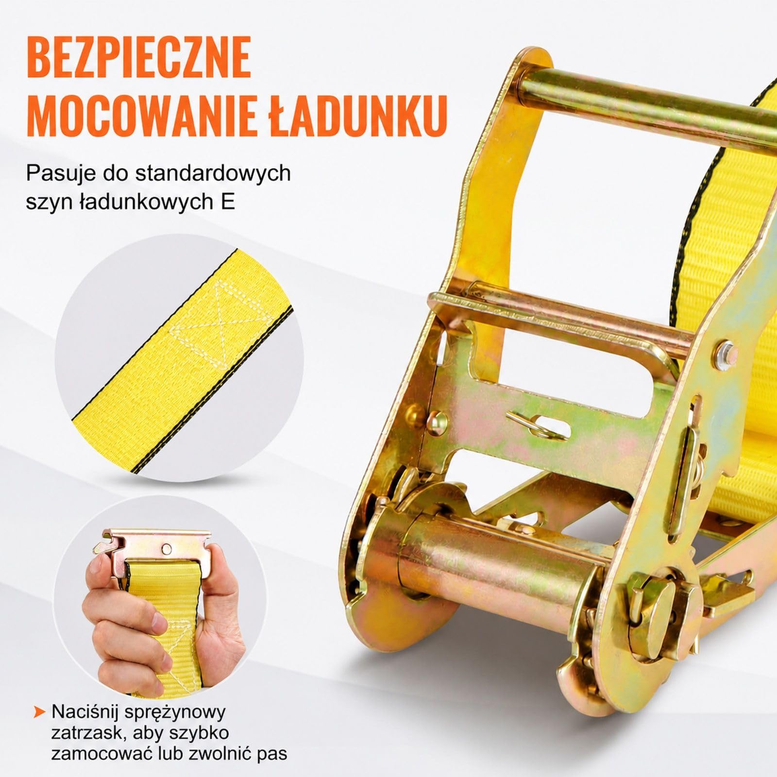 Zestaw 8 pasów mocujących z mechanizmem zapadkowym i końcówkami E-Track do ładunku, przeprowadzek, sprzętu domowego oraz ogrodowego
