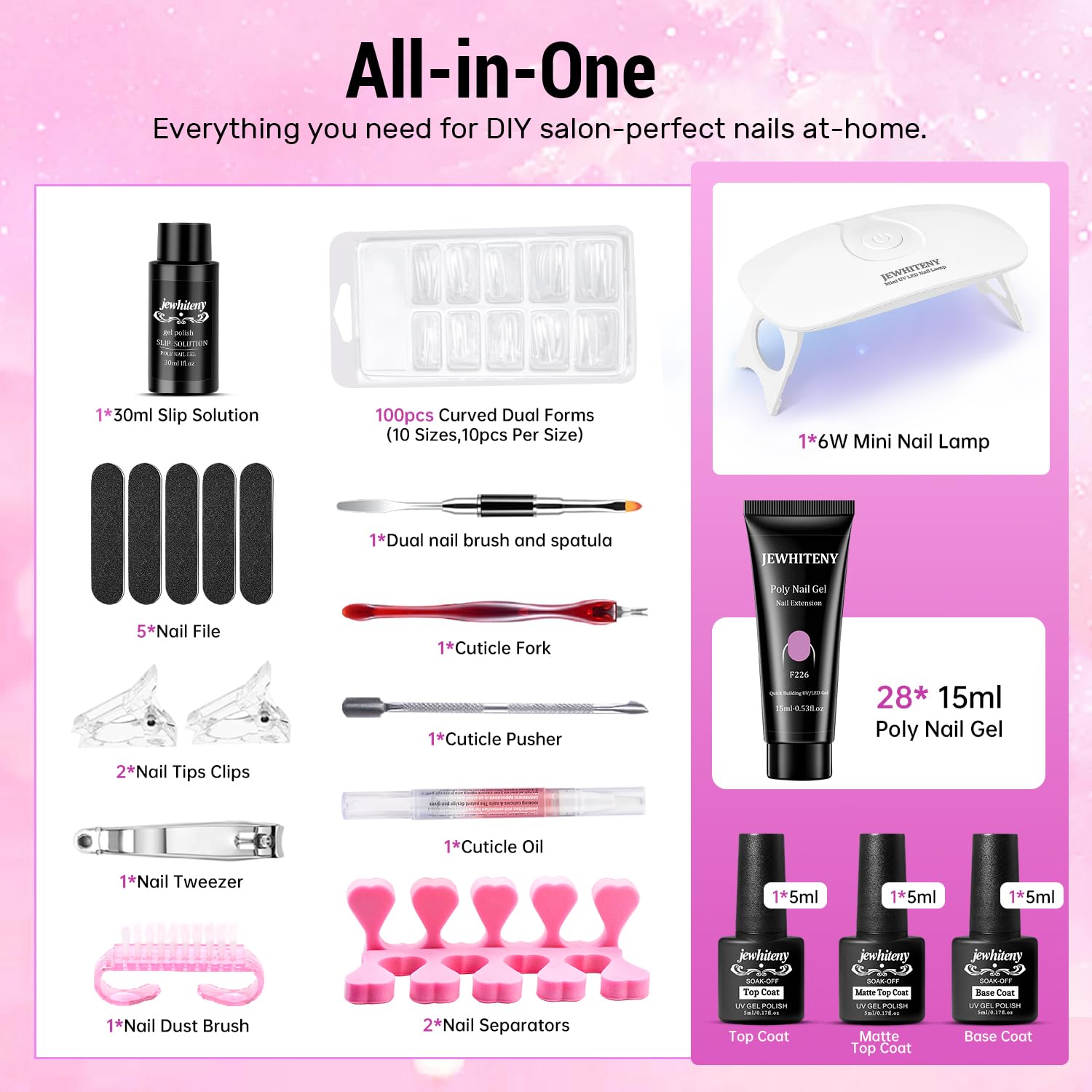 JEWHITENY Poly Nail Gel Kit for Nail Extensions and DIY Nail Art