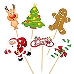 FEPITO 60 Pieces Christmas Cupcake Toppers Picks Merry Christmas Toothpick Flags for Cake Decorations Party Holiday Supplies