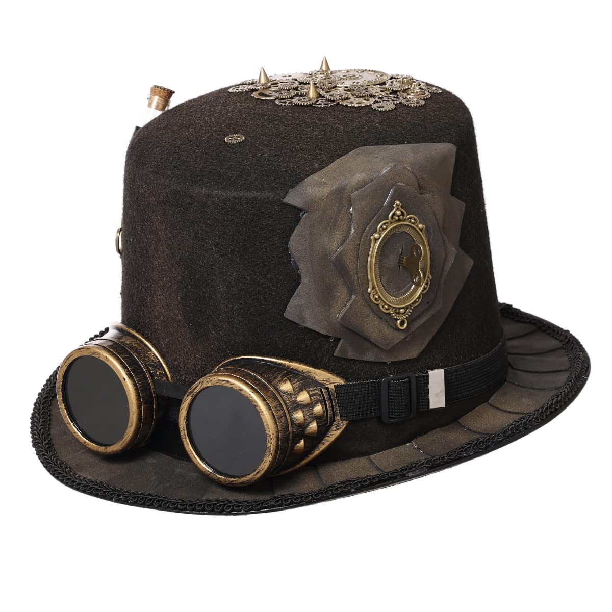 BLESSUME Steampunk Top Hat with Goggles for Carnival, Halloween, Theme Party (M,Bronze 1) — image 1