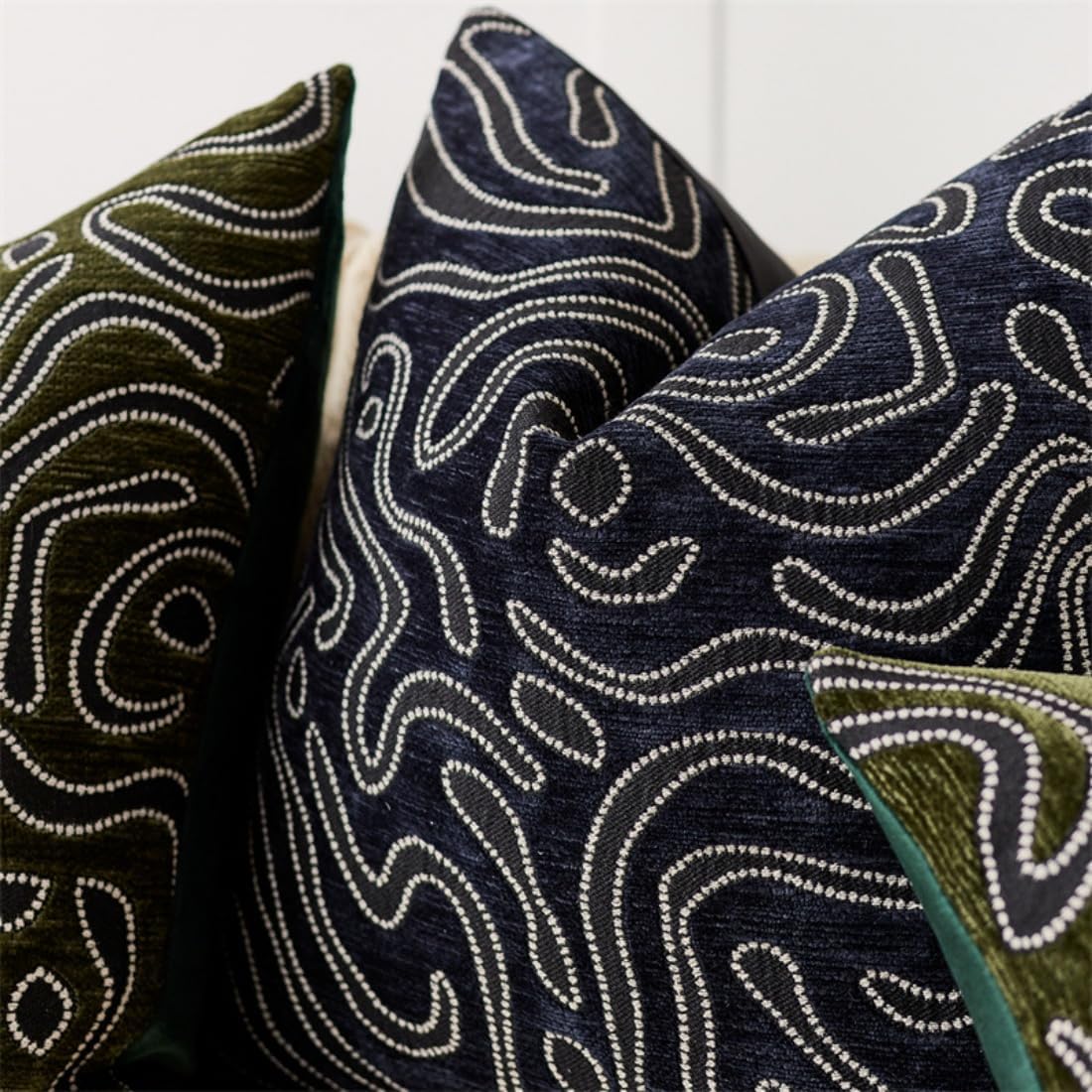 Set of 2 Black Modern Minimalist Chenille Throw Pillow Covers 18x18 Inch, Abstract Swirl Pattern Decorative Cushion Cases for Living Room, Bedroom, Sofa and Chair