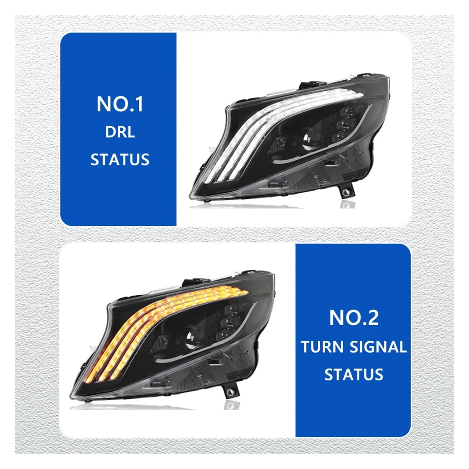 Pasuje do Mer//cedes-Be//nz VITO 16-21 w nowym stylu Led DRL reflektor samochodowy montaż sygnału akcesoria samochodowe zmodyfikowana lampa reflektory LED