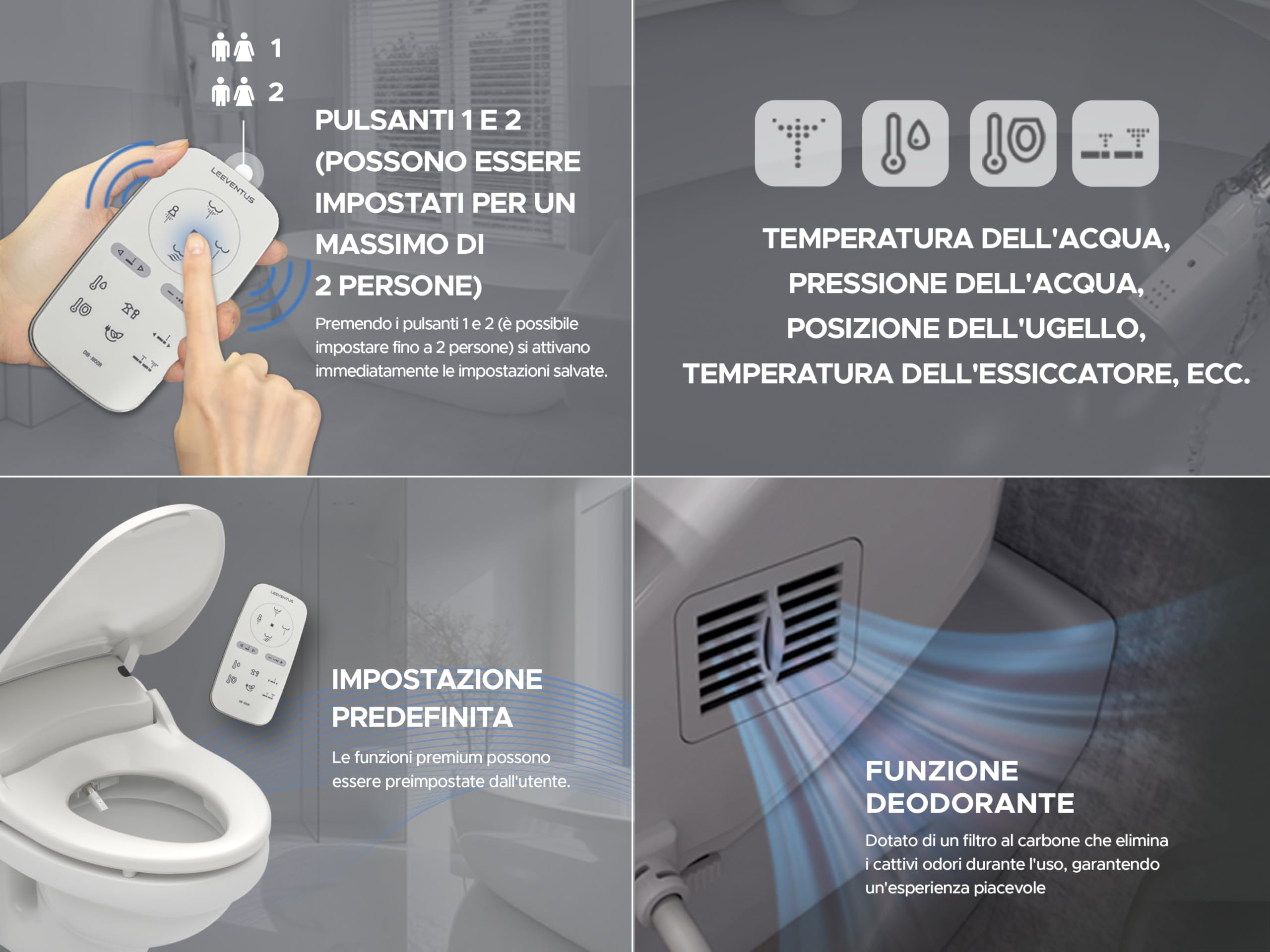 LEEVENTUS - J850R Versione lunga,| WC e bidet elettrico con doccetta per la cura intima, con telecomando, testina per WC di alta qualità, toilette giapponese, Made in Korea