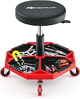 Vista 10 de Goplus Taburete de Mecánico, Silla de Garaje con Ruedas con Altura Ajustable de 16"-22", Bandeja Magnética Extraíble para Herramientas, Cojín