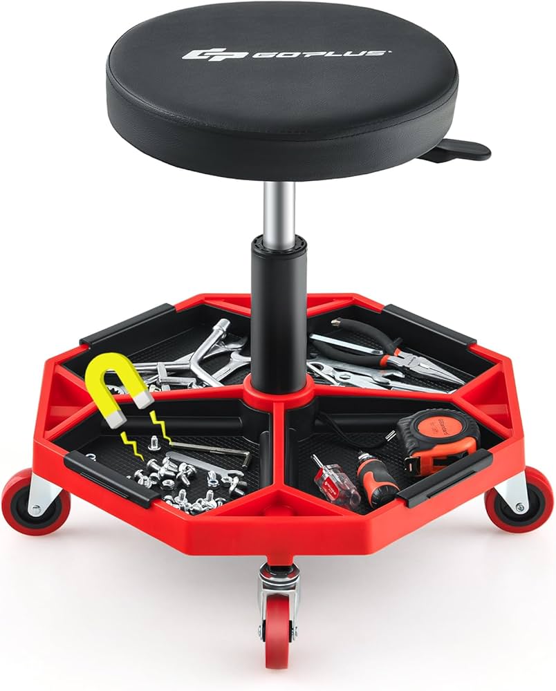 Amazon.com: Goplus Rolling Garage Stool, 16”-22” Adjustable