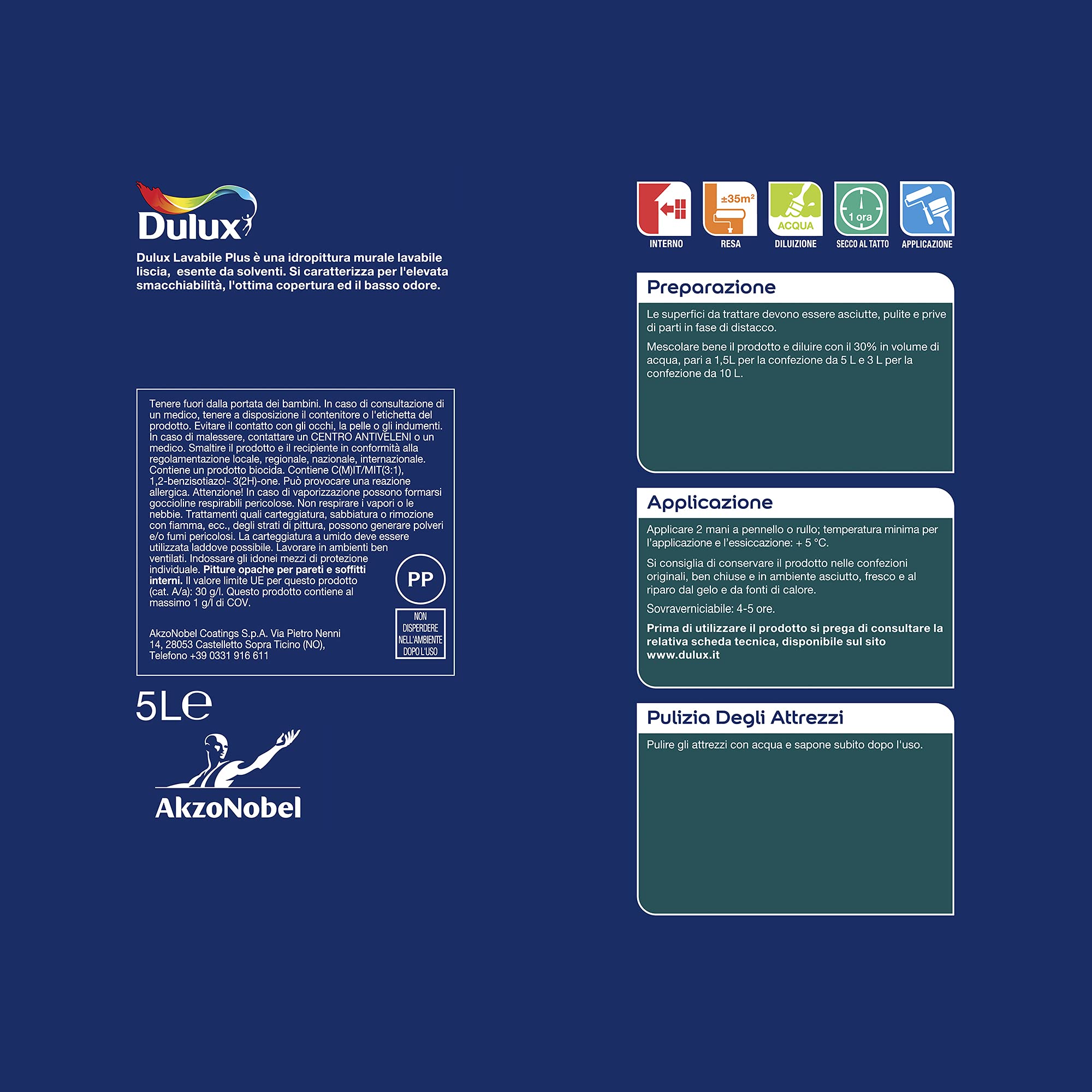 Dulux Lavabile Plus Pittura all'Acqua per Interni Lavabile per Tutti Gli Ambienti, 10 Litri, Bianco, 10L