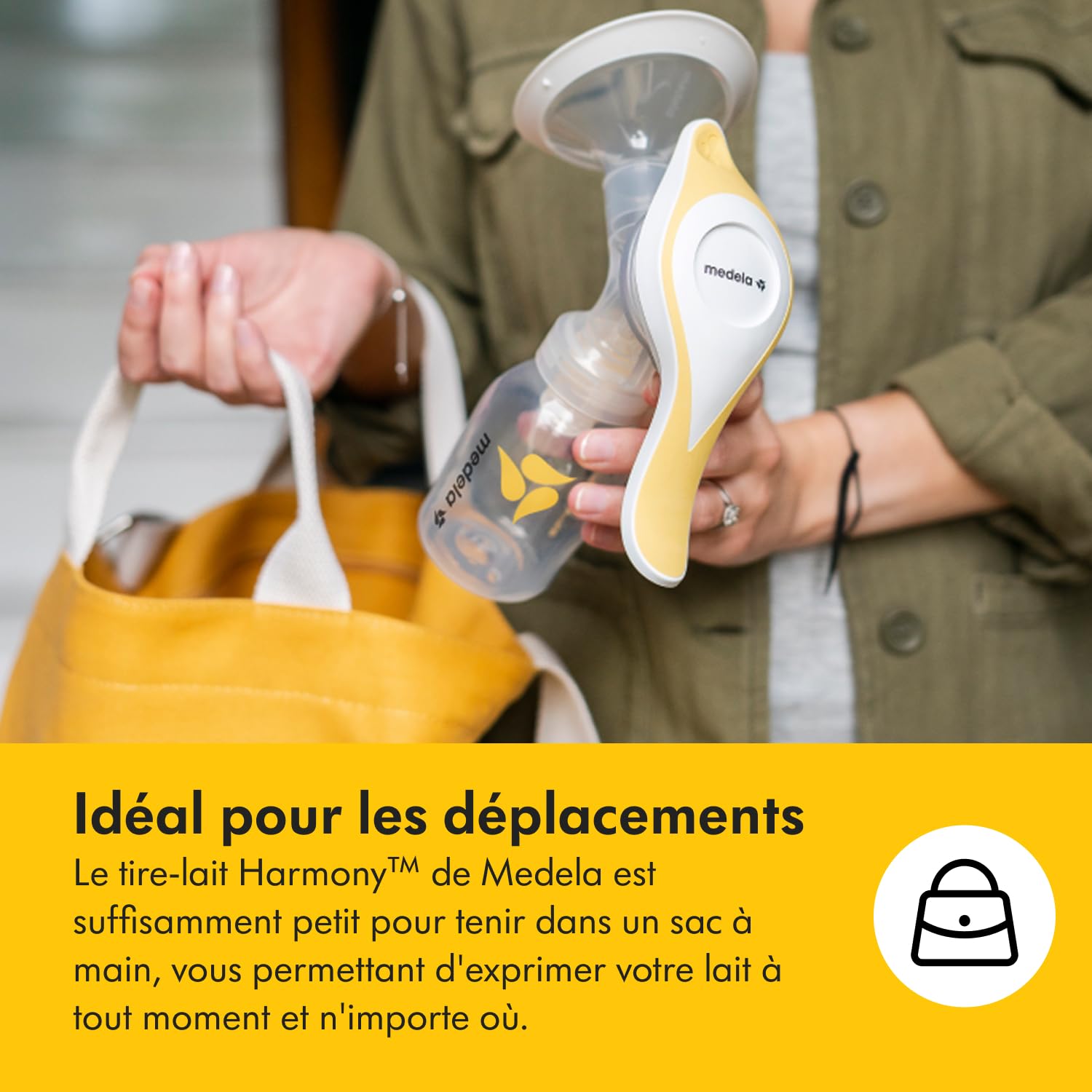 Medela tire-lait manuel Harmony, design Suisse compact avec protections PersonaFit Flex et technologie 2-Phase Expression Medela