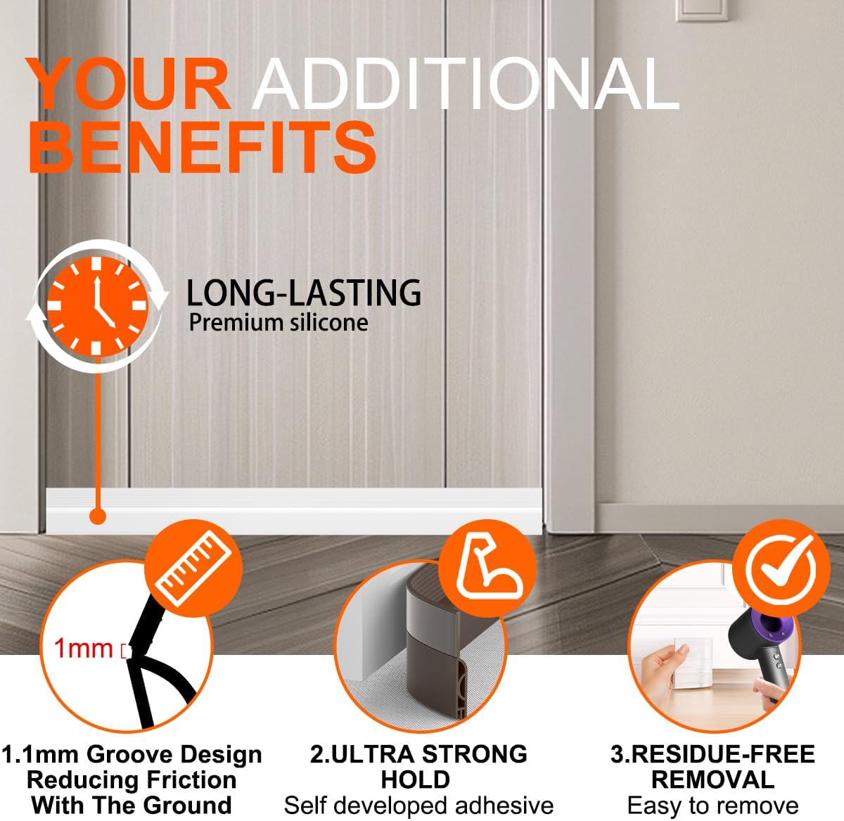 5Pack Door Draft Stopper,39" Adjustable Door Sweep Weather Stripping Bottom Seal,Blocks Cold Air, Noise, Dust & Light for Interior & Exterior Doors,Easy Install Draft Blocker Gap Filler