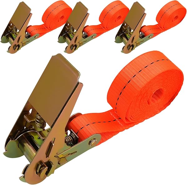 Set di 4 cinghie con cricchetto, cinghie a cricchetto, 25 mm x 2 m, cinghie di ancoraggio con cricchetto, cinghia regolabile per moto, auto, rimorchi, casa - 1