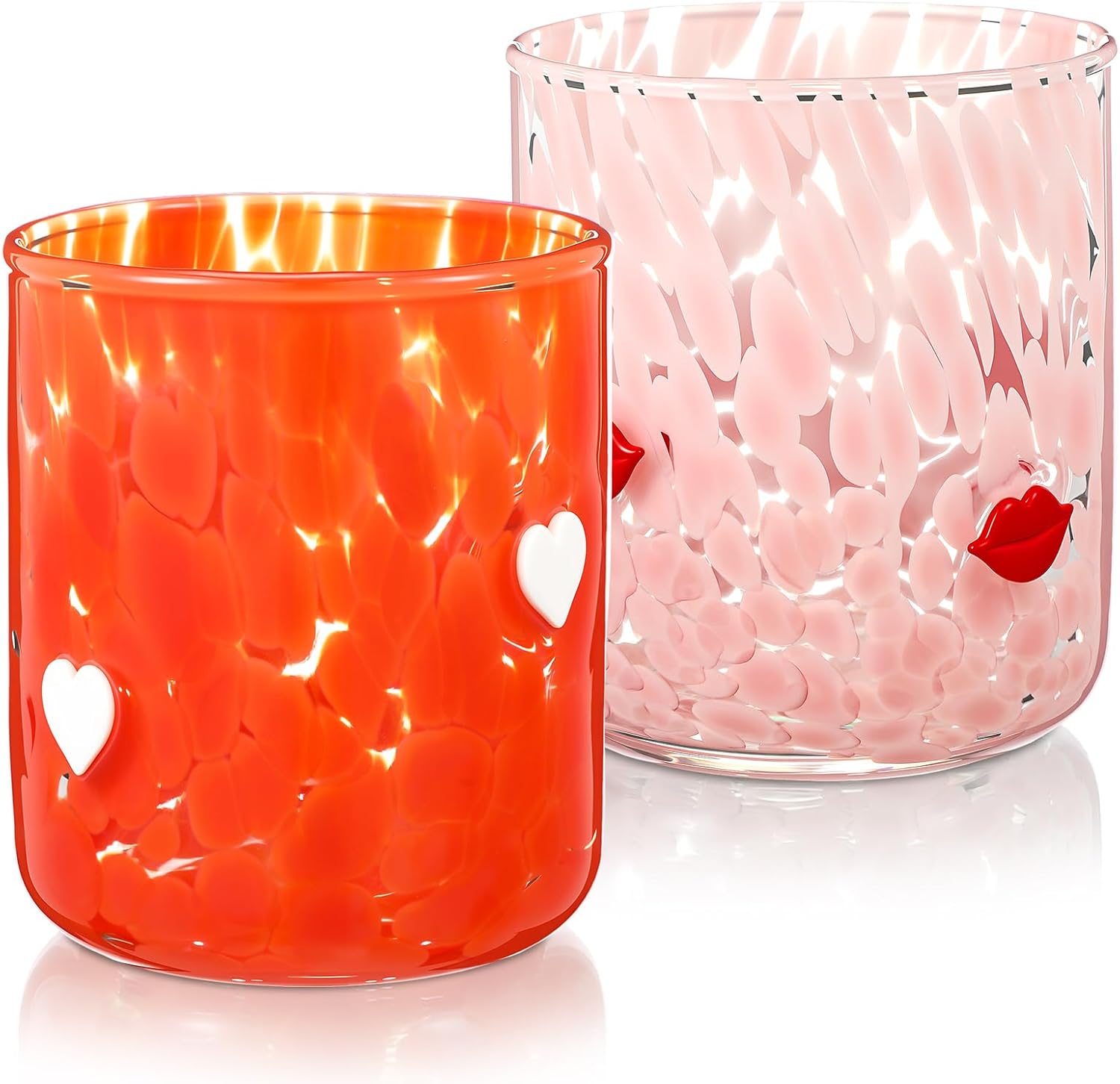 Willinglong 2 Pcs Heart Lip Icon Juice Glasses Red Love Drinking Cups Mother Day Gift Old Fashioned Stemless Wine Glasses 16oz Whiskey Cocktail Coffee Mug for Mom Teacher Party Birthday Gift