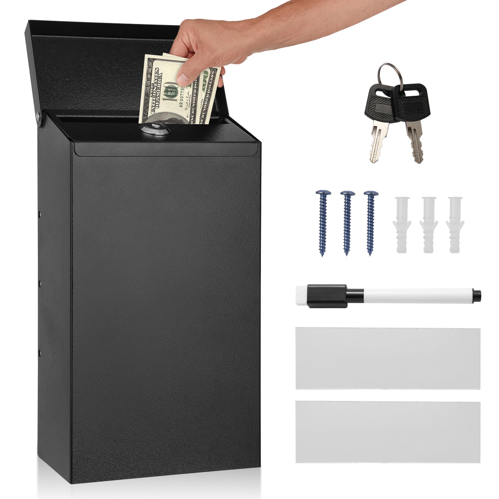 Photo 1 of Diggoo Locking Metal Security Donations Box with 4 Keys, Suggestion Lockbox with Erase Boards and Pen, Collection Boxes, 10x5.7x3 Inch