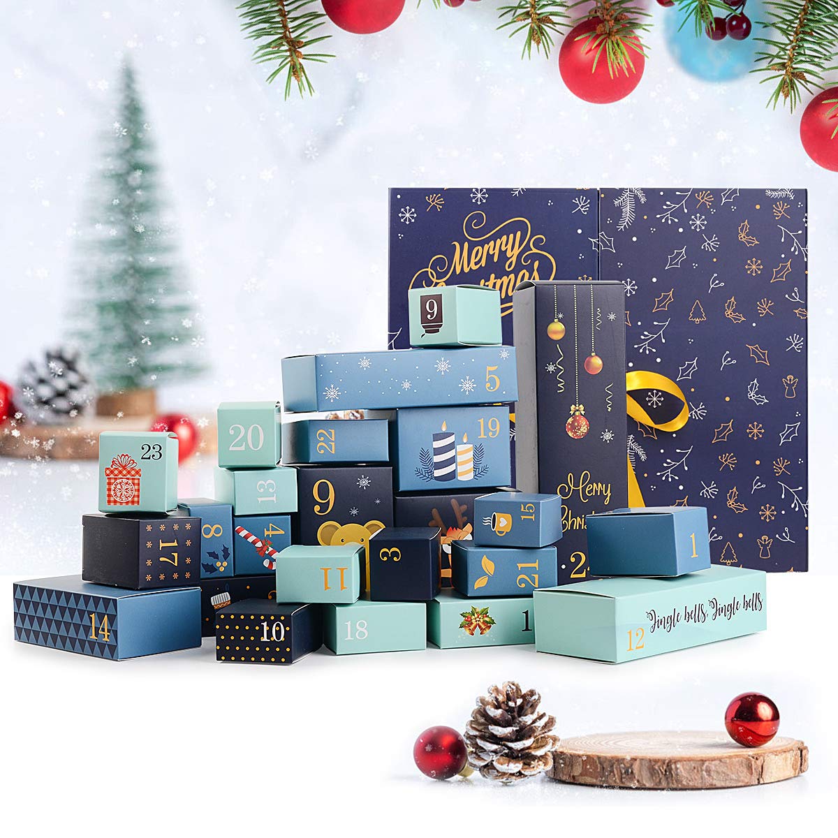 Calendario Avvento Fai Da Te - 24 Scatoline In Cartone Con Motivi Natalizi, Per Decorazione E Regali - Foto 6