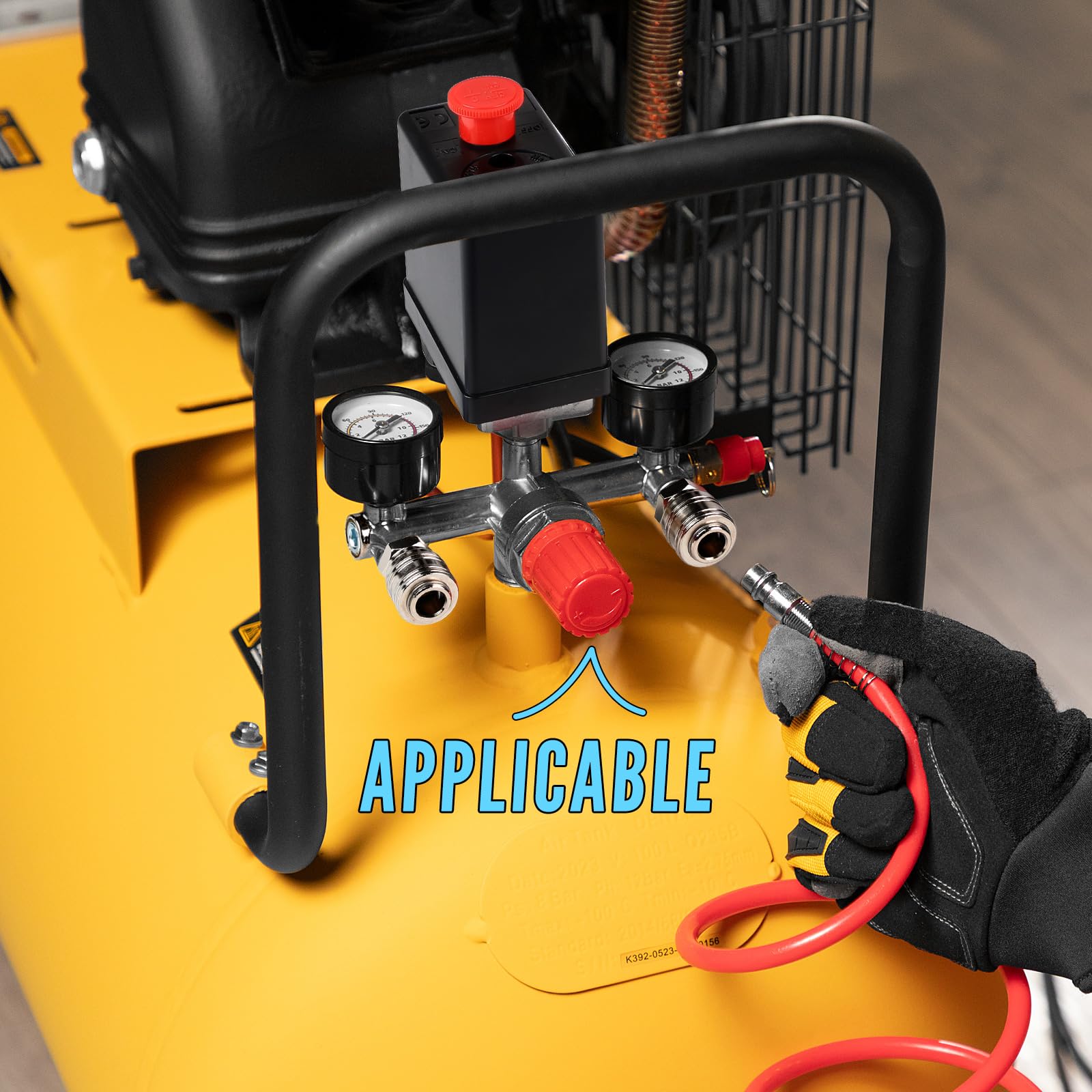 SWAWIS 240V Presostato Compresor Aire Interruptor de Presión Válvula para Compresor de Aire con Manómetro Válvula de Seguridad Acoplamientos, 90-120PSI, Rosca Exterior 1/2''(20mm)