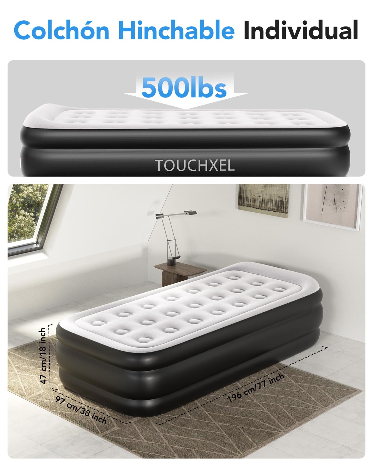 Colchón Hinchable 97x 196 x 47 cm, con Bomba integrada, Cama Hinchable, colchón para Viajar, hogar