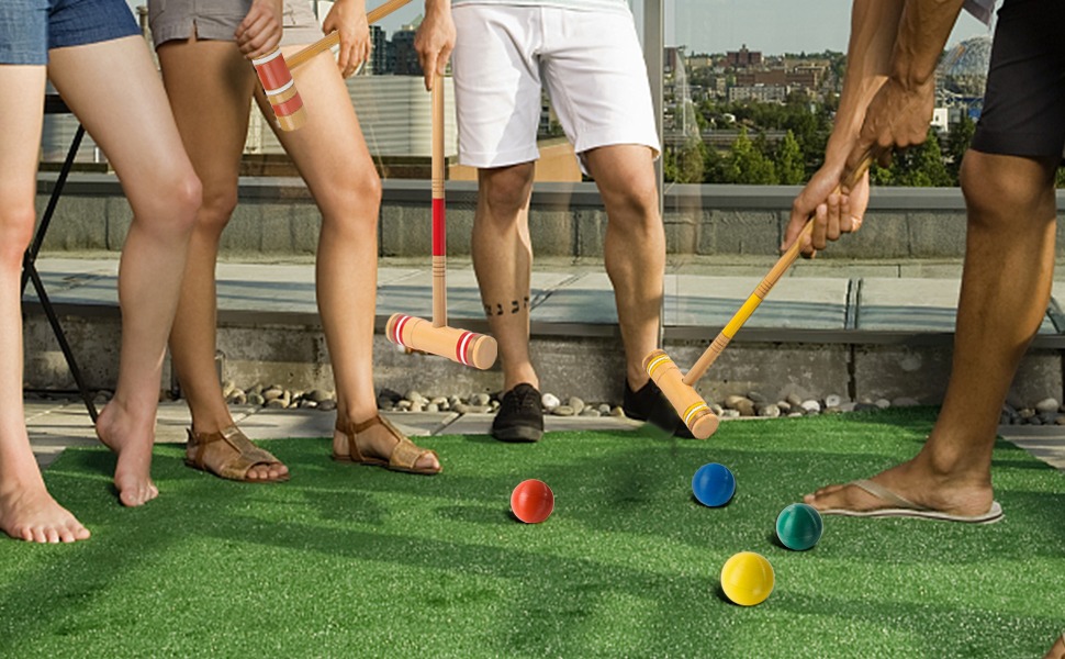 Set De Croquet 6 Joueurs – Maillets Et Balles En Bois, Sac De Transport – Jeu De Jardin Familial