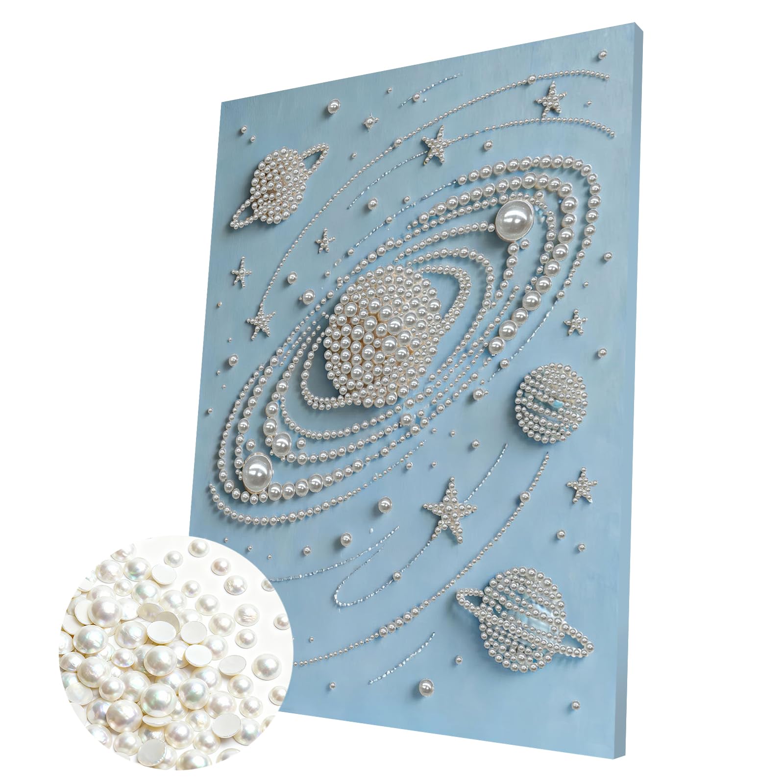 DIY Pearl Painting Kit with Wooden Frame, 3D Plastic Pearl Art Diamond Art Kits for Adults, Ready-to-Hang Home Decor, Gift for Women Beginners(Blue Planet)(30 * 40cm)
