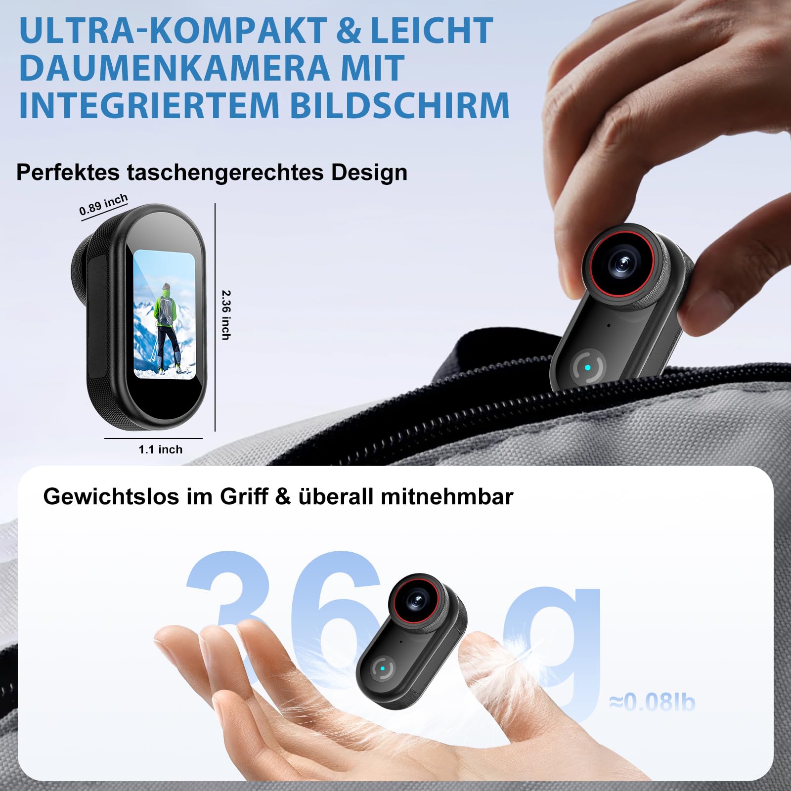 sakalaka 4K Mini Körperkamera, Tragbare Daumengroße Bodycam mit 64GB Karte, Handfreie POV Kamera, Mini Action Video Kamera, Vlogging Kamera ideal für Sport, Haustiere & Reisen