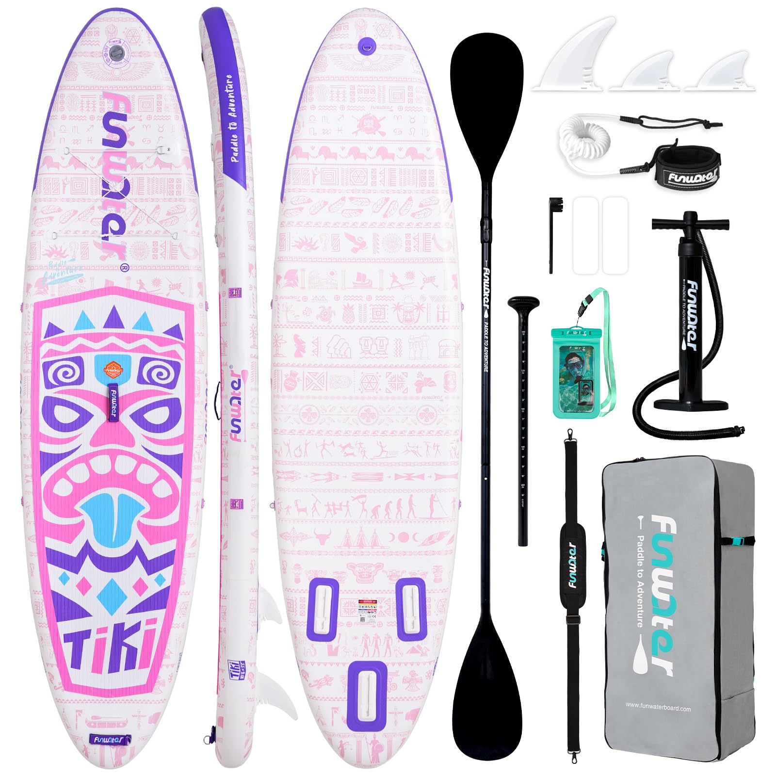 FunWater 10'6"–11'6" SUP Board, aufblasbares Stand-Up Paddle Board für alle Könnensstufen, ideal für Einsteiger & Familien, mit Anti-Rutsch Eva-Deck, Paddel, Pumpe & komplettem Zubehör