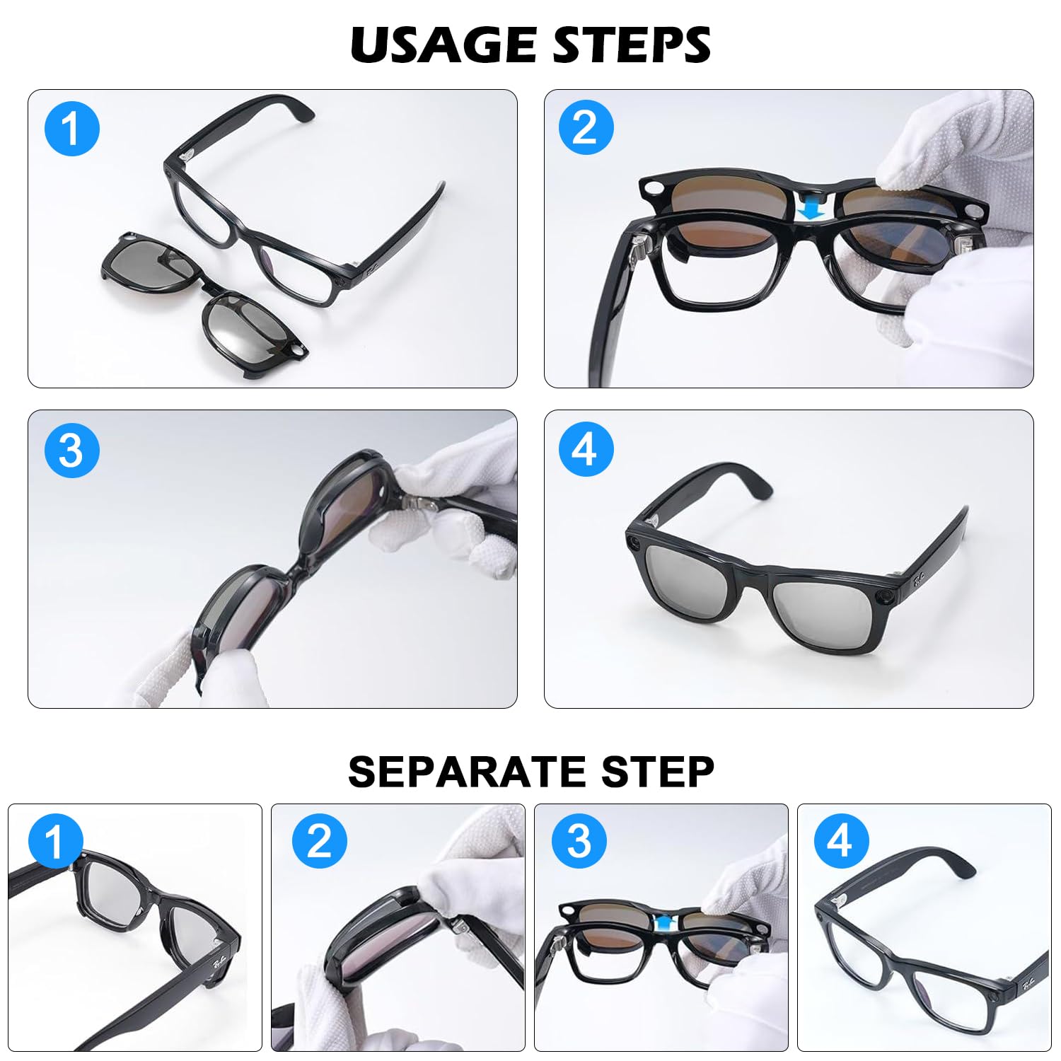 Spolaryzowany klips do Ray-Ban Meta Wayfarer & Gen 2 (RW4006/RW4012, rozmiar M, 50-22), przebarwienie klips do Meta Wayfarer Gen 2 ochrona UV