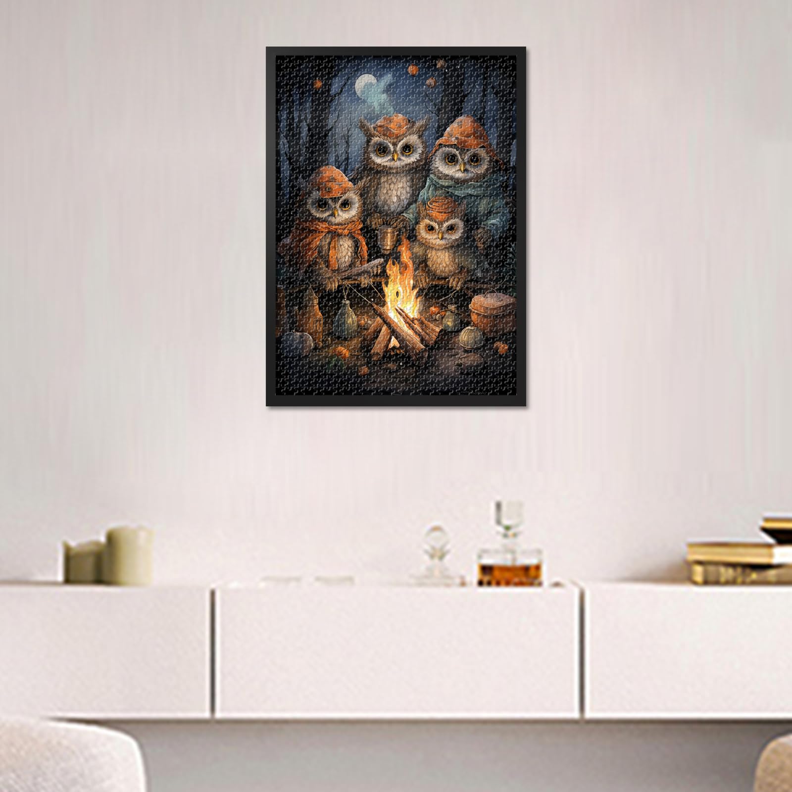 Animal Jigsaw Puzzles 1000 Pieces, Four Owls Sitting on a Campfire in the Forest at Night Puzzle for Adults 1000 Pieces - Image 2