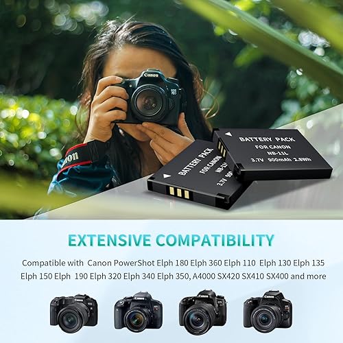 Miniatura 4 de LP Batería y cargador NB-11L, paquete de 2 baterías de 900 mAh para Canon PowerShot Elph 180360110130135150190320340350, A4000SX420SX410SX400 y más
