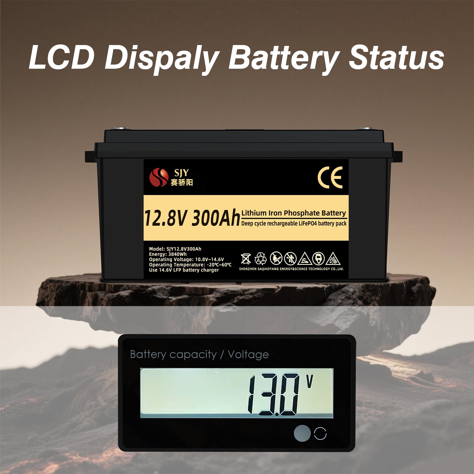 12V 300Ah LifePO4, Akumulator Litowy z 200A BMS Głęboki Cykl Klasa A Bateria LiFePO4 z LCD Idealny do Off-Grid, RV, Systemu Solarnego, Łódźi, Kampera, Przyczepy Turystycznej