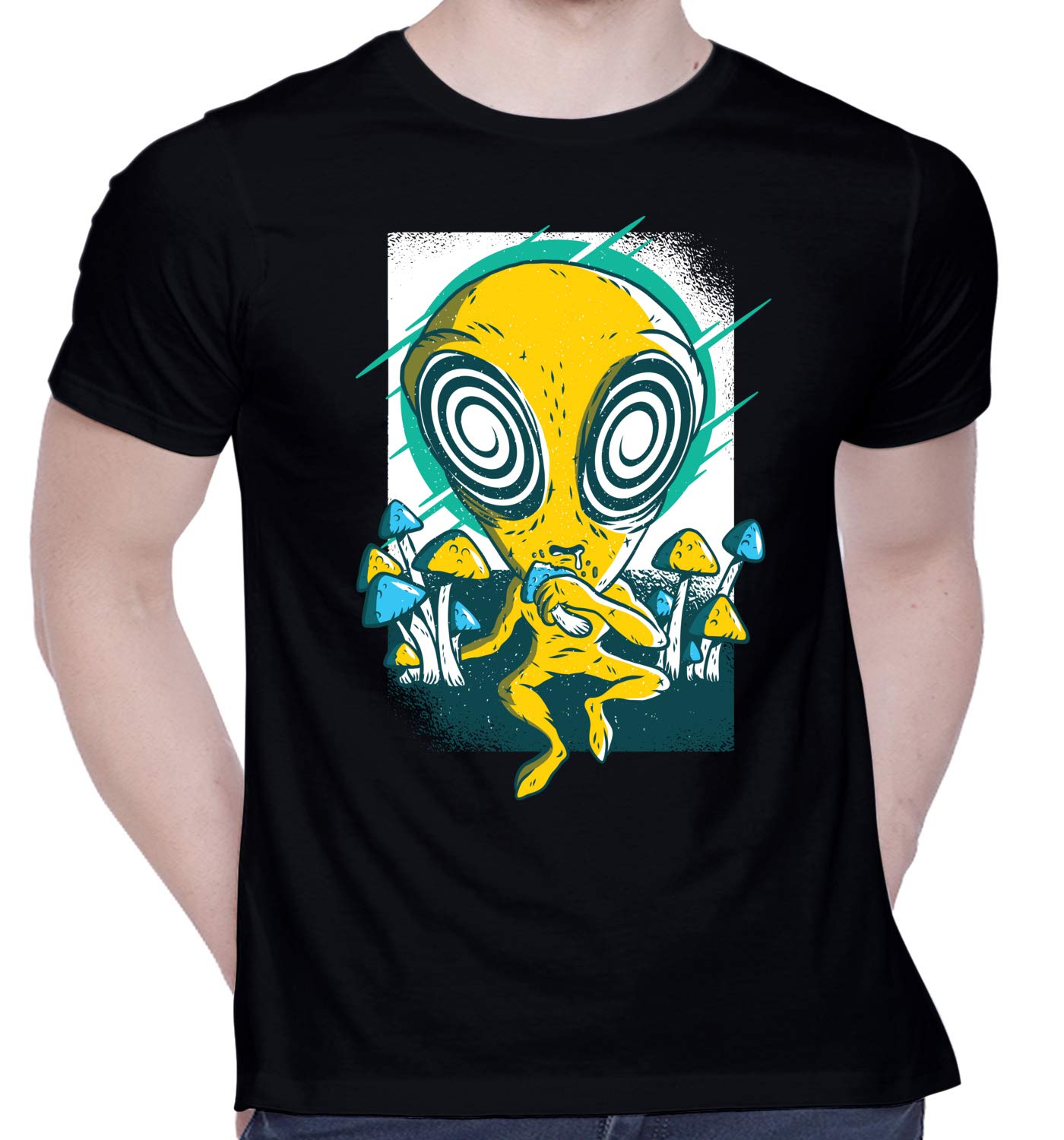 CreativiTGraphic Printed T-Shirt for Unisex Alien-Mushrooms Tshirt | Casual Half Sleeve Round Neck T-Shirt | 100% Cotton | D00509-55