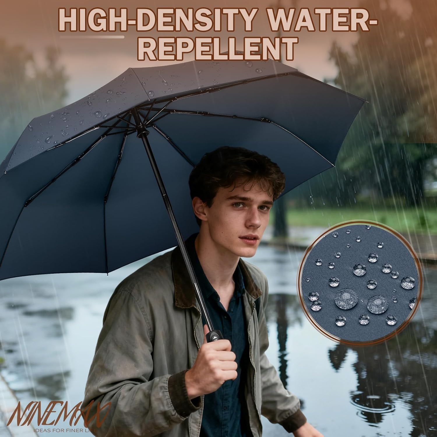 NINEMAX Windproof Travel Folding Umbrella for Men Women, Portable Compact Umbrellas Automatic Open and Close for Rain