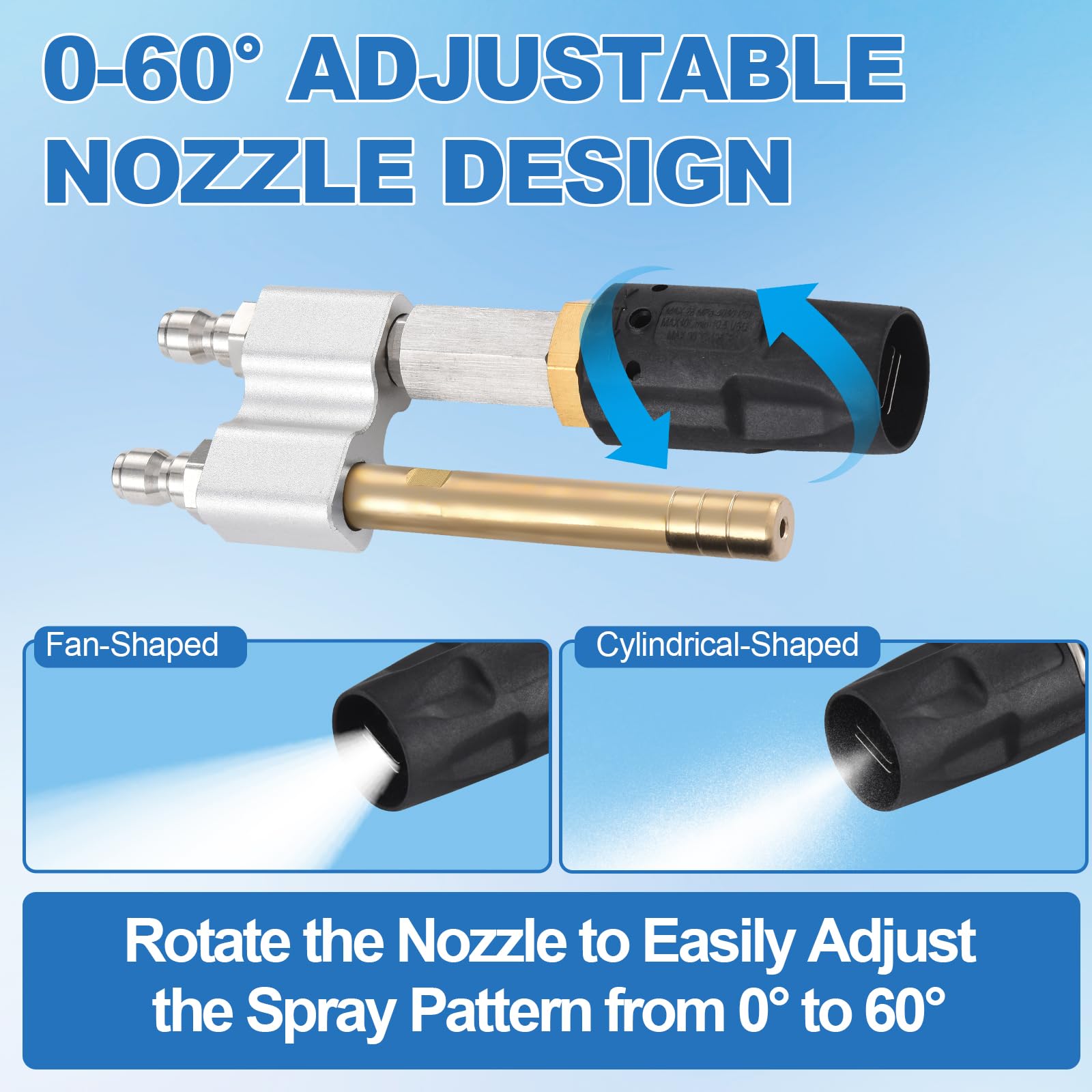 Ugello morbido regolabile a valle di terza generazione - Ugello girevole M5 (gamma 0-60 °), connessione rapida 1/4", 3-7 GPM, per ugello idropulitrice a jrod e ugello spray a getto