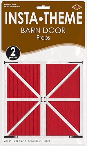 Miniatura 5 de Beistle Accesorios para puerta de granero rojos: paneles de fondo de fotos de plástico fino con impresión de puerta izquierda y derecha para fiestas