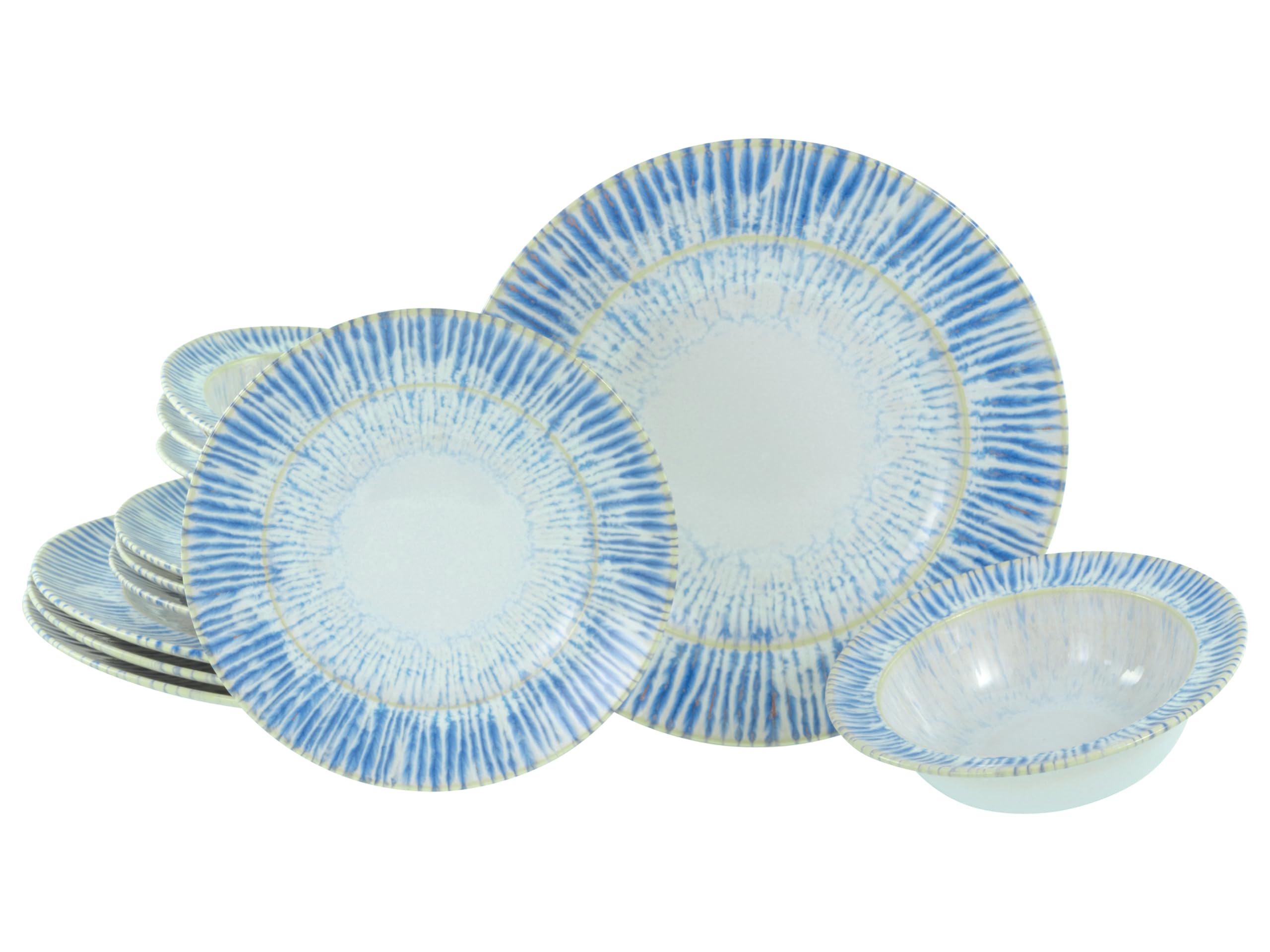 Creatable, 23717, Serie Rondo Summertime, 12-teiliges Geschirrset für 4 Personen, Teller Set aus Steinzeug, spülmaschinen- und mikrowellengeeignet, Made in Portugal