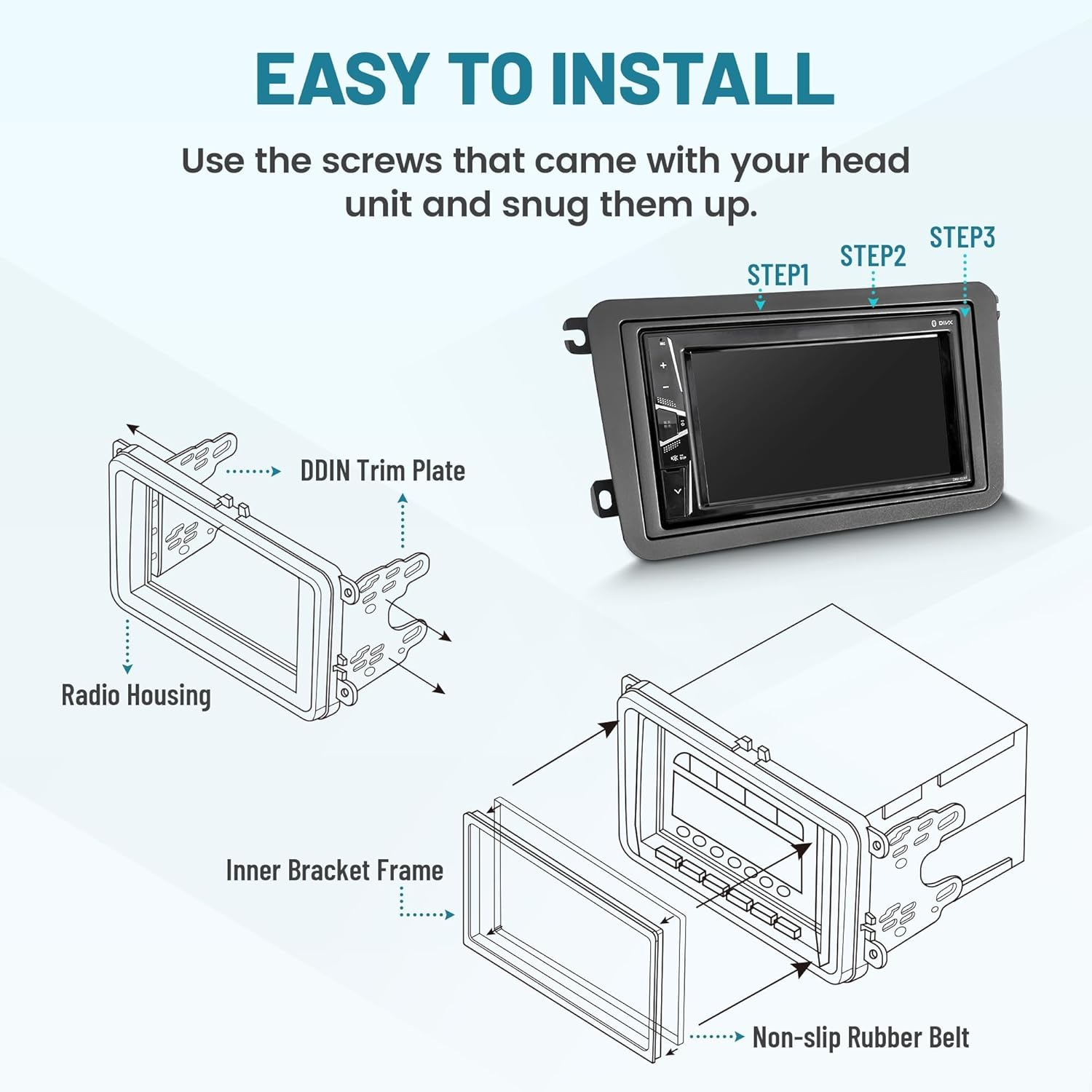 NuIth Double DIN Radio Dash Kit W/Radio Wire Harness for 2005-2015 Volkswagen Jetta/Beetle/CC/Golf/Passat/Tiguan, Aftermarket Car Stereo Installation Trim Bezel Bracket Wire Kits
