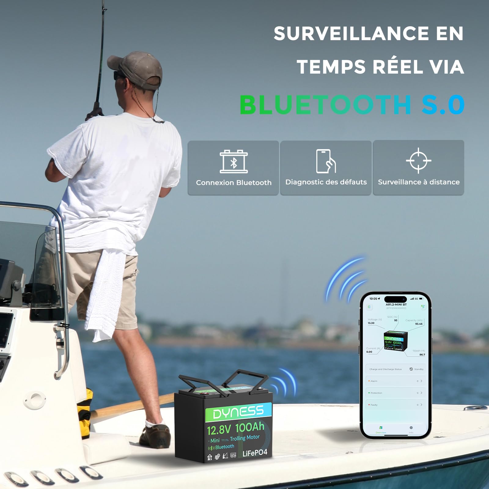 Dyness Batterie Lithium 12V 100 Ah Mini Bluetooth LiFePO4 avec Protection 100A BMS, Batterie Lithium Camping-Car pour kit Panneau Solaire, Caravane