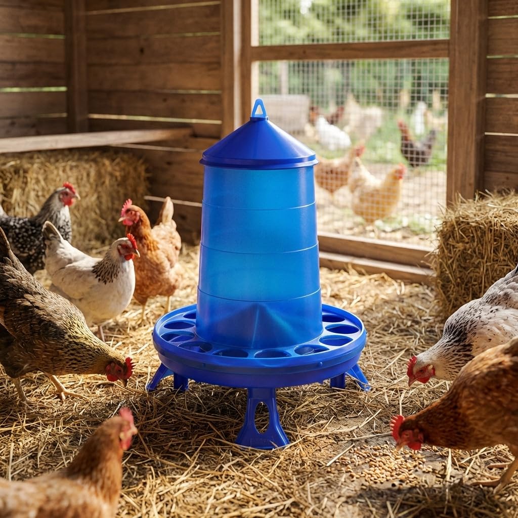 Suinga Pack 5 Tolva Comedero con Patas para Aves y Gallinas | Capacidad 4 kg | 30x30x50 cm | Plástico Resistente | Color Azul