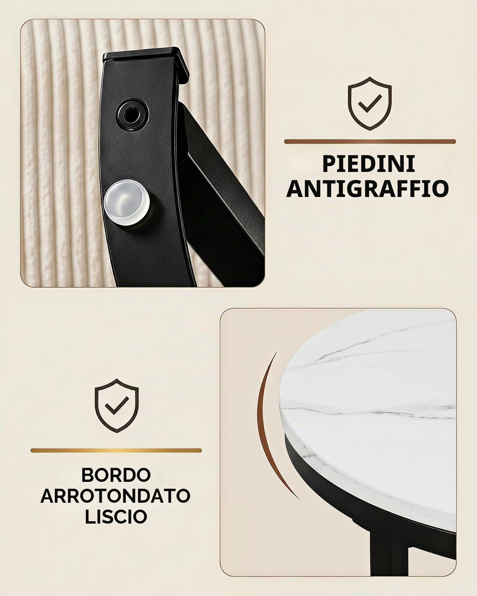 Tavolo Salvaspazio Soggiorno, Tavolino da Salotto Moderno Bianco, Tavolino Salotto Rotondo Bianco con effetto marmo 2 pezzi, Coffee Table