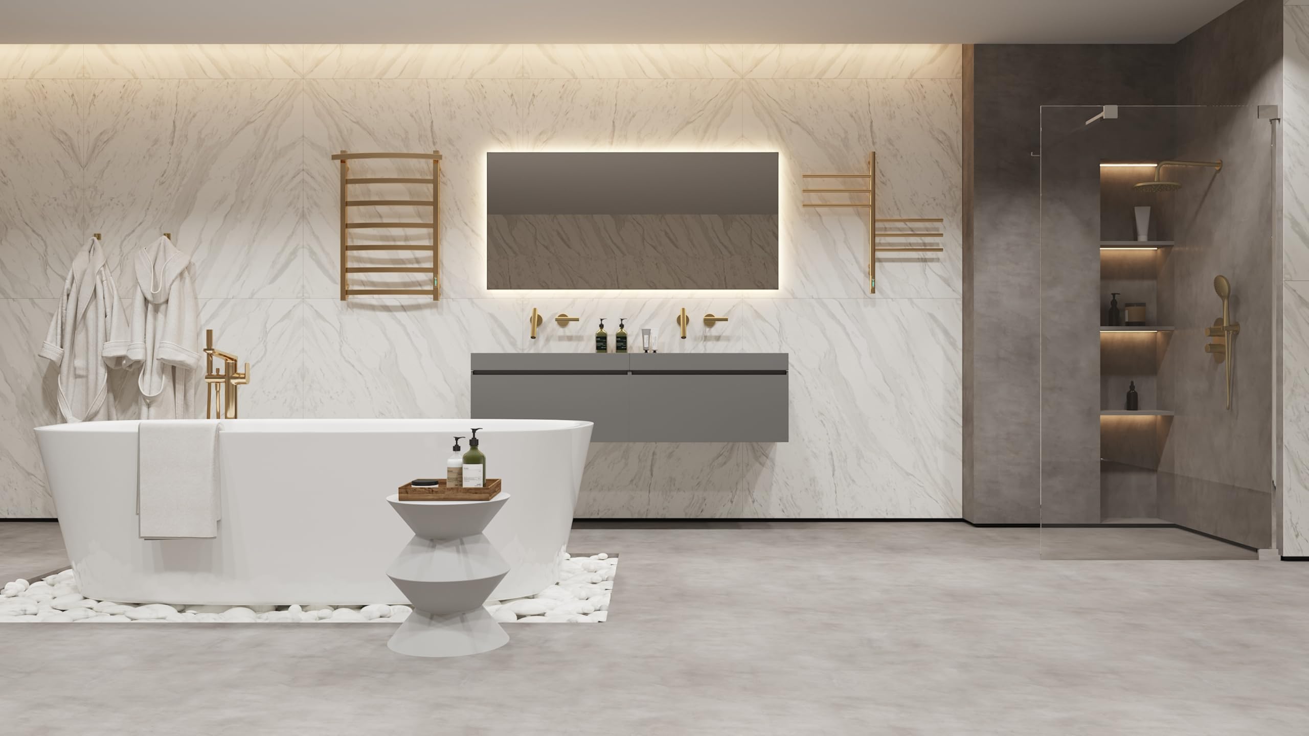 Elna Scaldasalviette Oro - 107W - 805x590mm - Elettrico - Per Casa e Famiglia - Montaggio a parete - Acciaio inossidabile con Timer, Termostato & Eco - IP44 - Compatto ed elegante